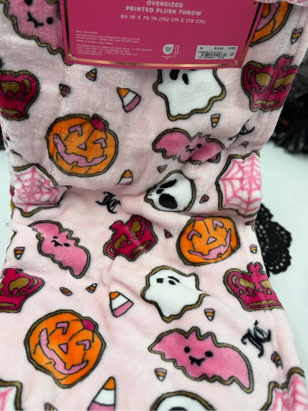 viral juicy couture halloween pink ghost bat pumpkin skull plush throw 60x70